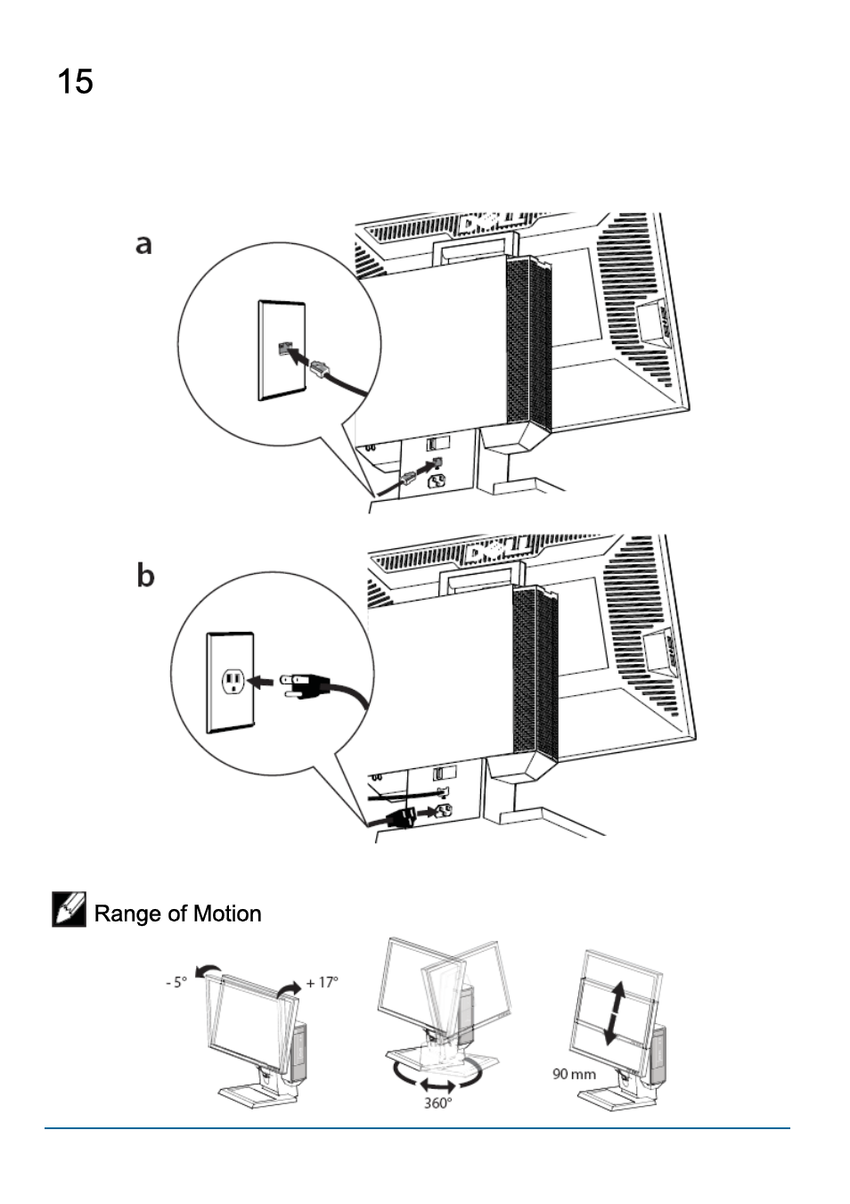 Range of motion | Dell P190s Monitor User Manual | Page 14 / 15