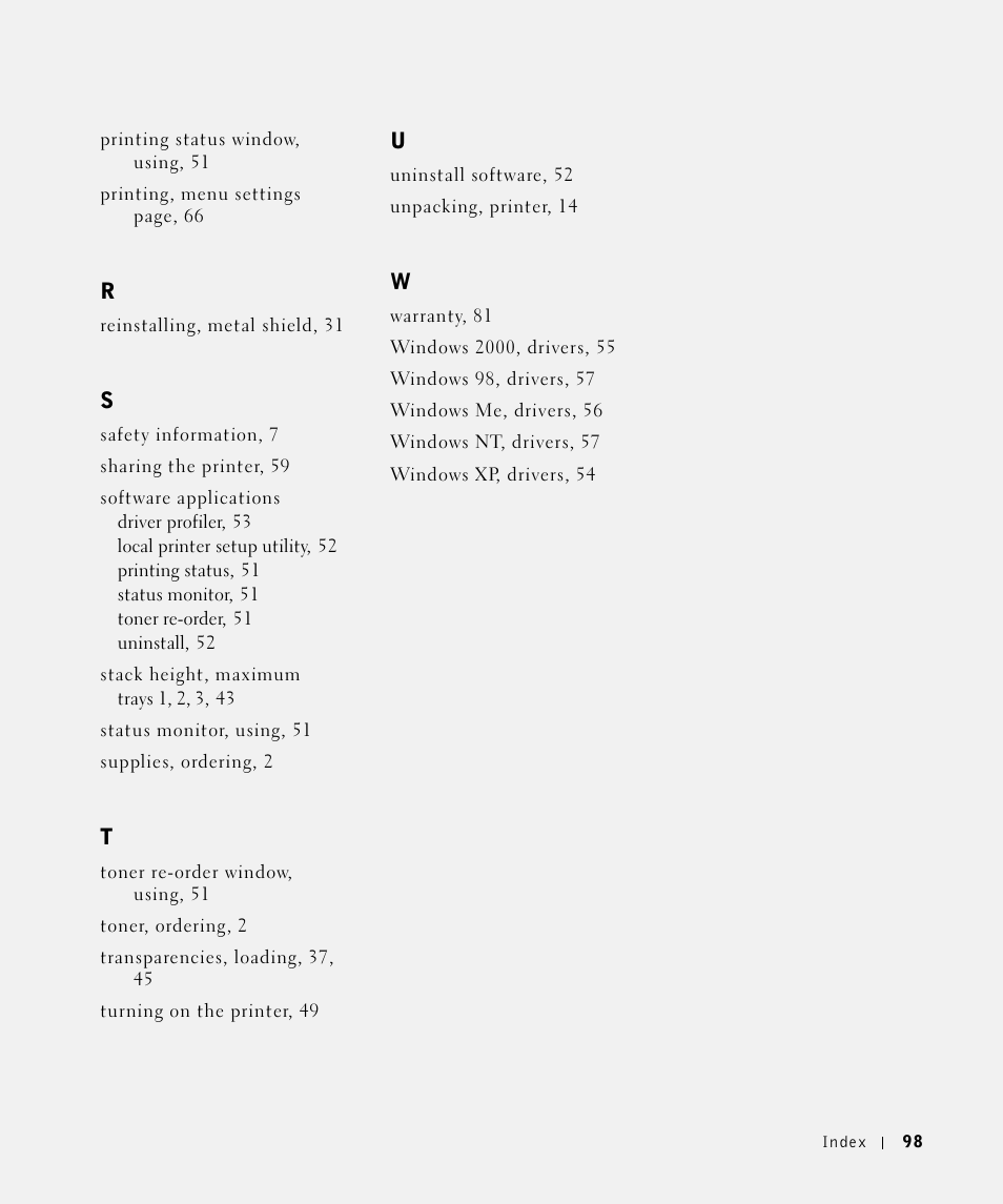 Dell P1500 Personal Mono Laser Printer User Manual | Page 98 / 100