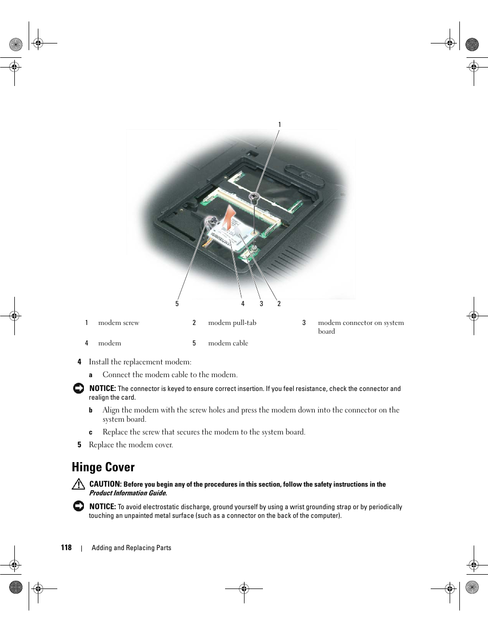 Hinge cover | Dell Inspiron 6400 User Manual | Page 118 / 186