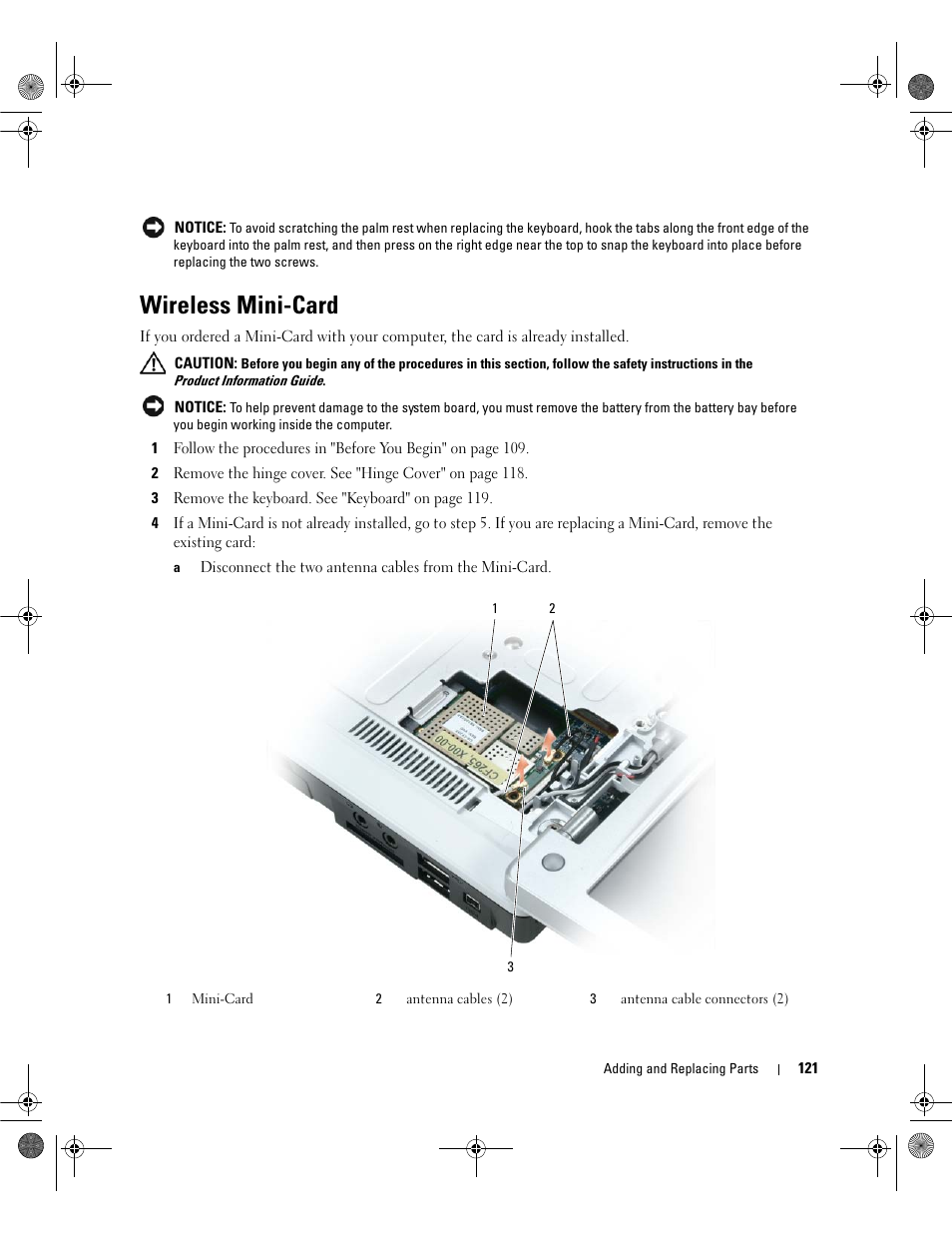 Wireless mini-card | Dell Inspiron 6400 User Manual | Page 121 / 186