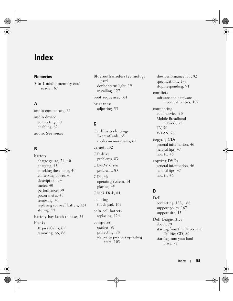 Index | Dell Inspiron 6400 User Manual | Page 181 / 186