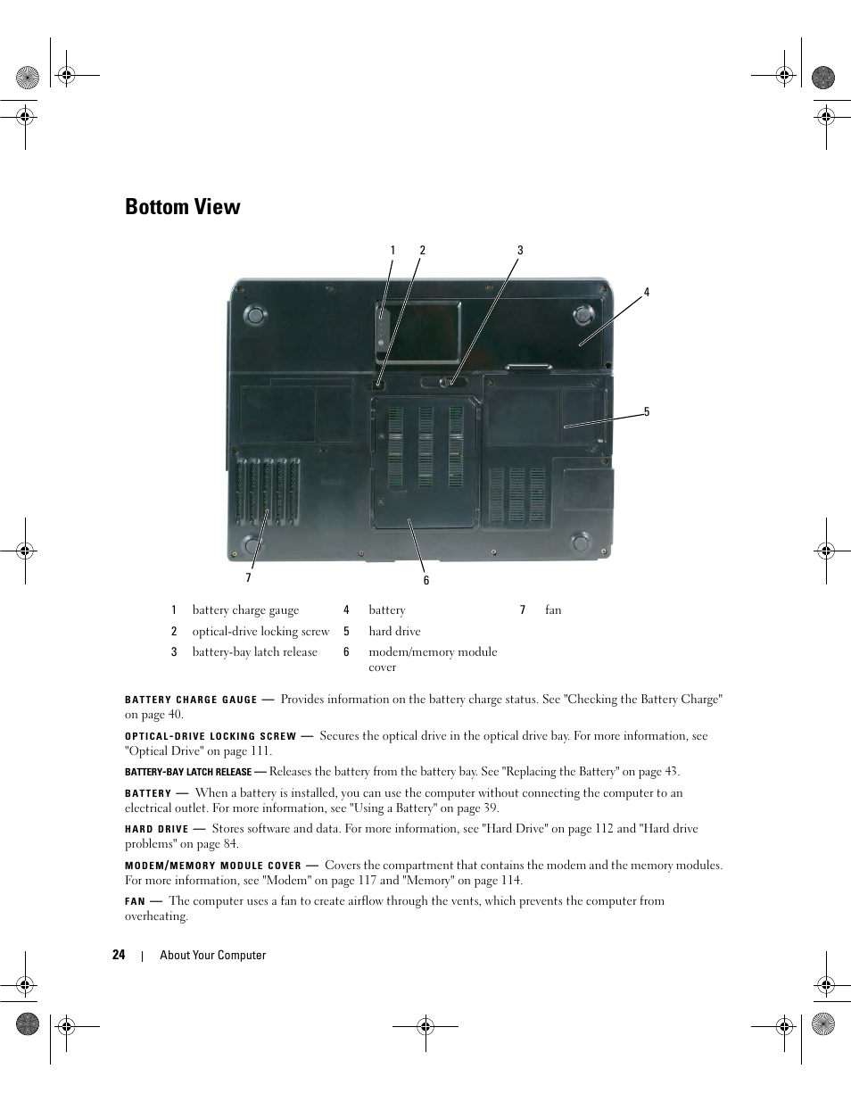 Bottom view | Dell Inspiron 6400 User Manual | Page 24 / 186