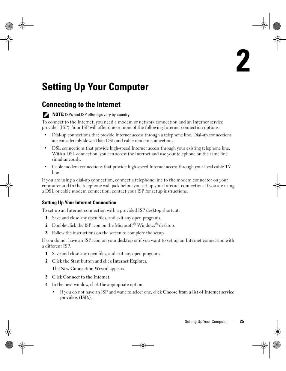 Setting up your computer, Connecting to the internet, Setting up your internet connection | Dell Inspiron 6400 User Manual | Page 25 / 186