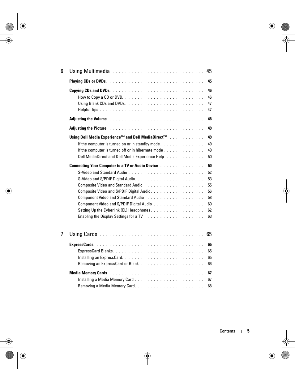 6using multimedia, 7using cards | Dell Inspiron 6400 User Manual | Page 5 / 186