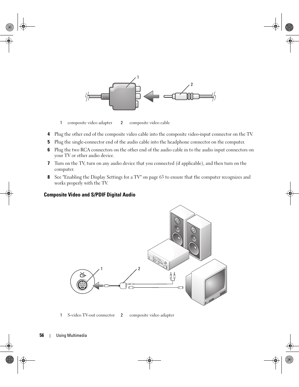 Composite video and s/pdif digital audio | Dell Inspiron 6400 User Manual | Page 56 / 186