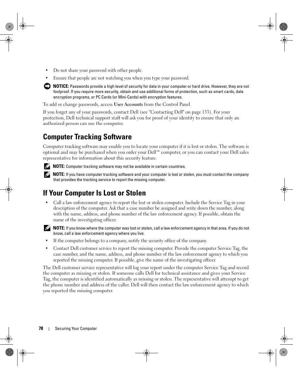 Computer tracking software, If your computer is lost or stolen | Dell Inspiron 6400 User Manual | Page 78 / 186