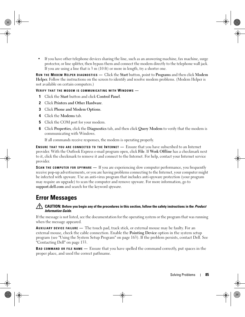 Error messages | Dell Inspiron 6400 User Manual | Page 85 / 186