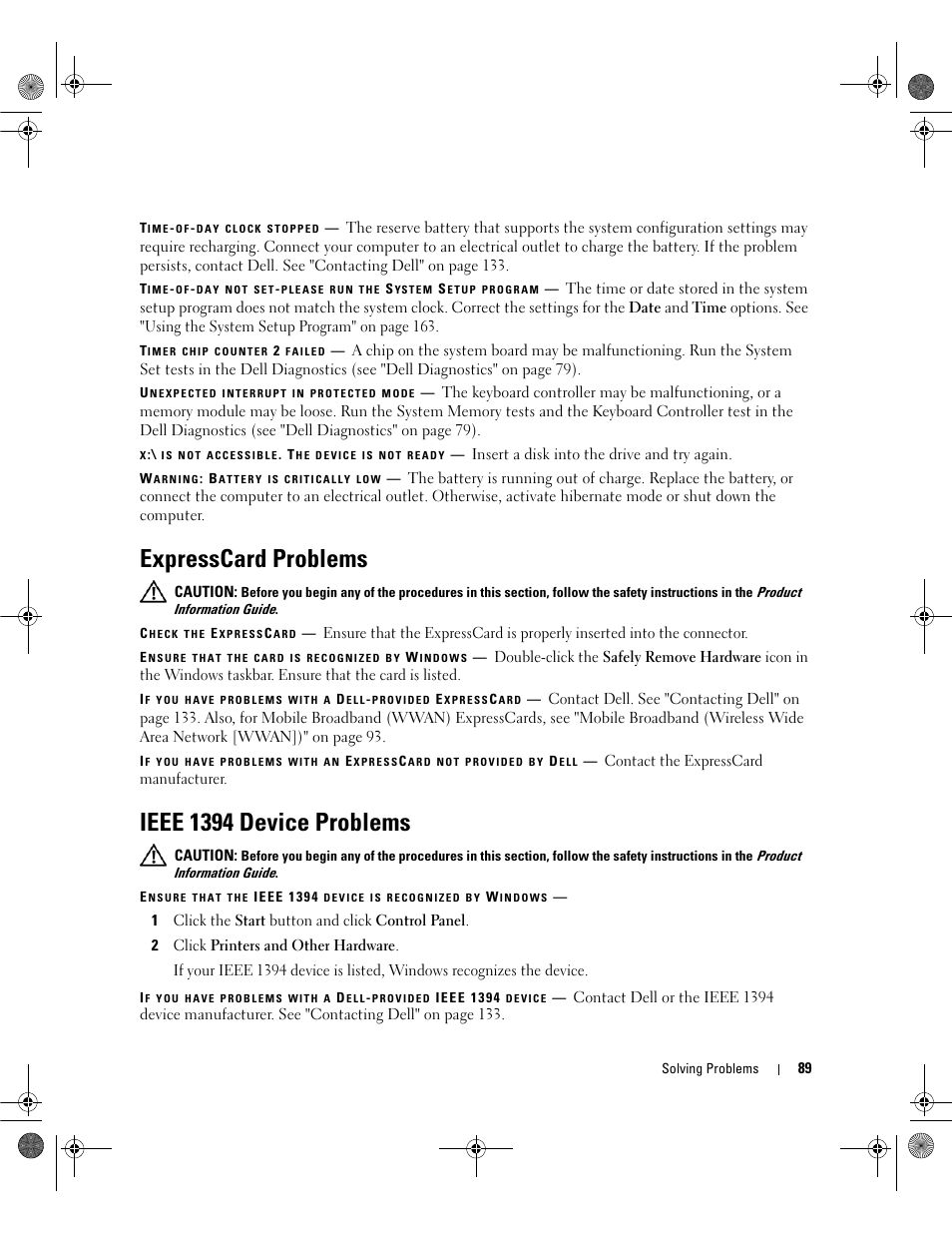 Expresscard problems, Ieee 1394 device problems | Dell Inspiron 6400 User Manual | Page 89 / 186
