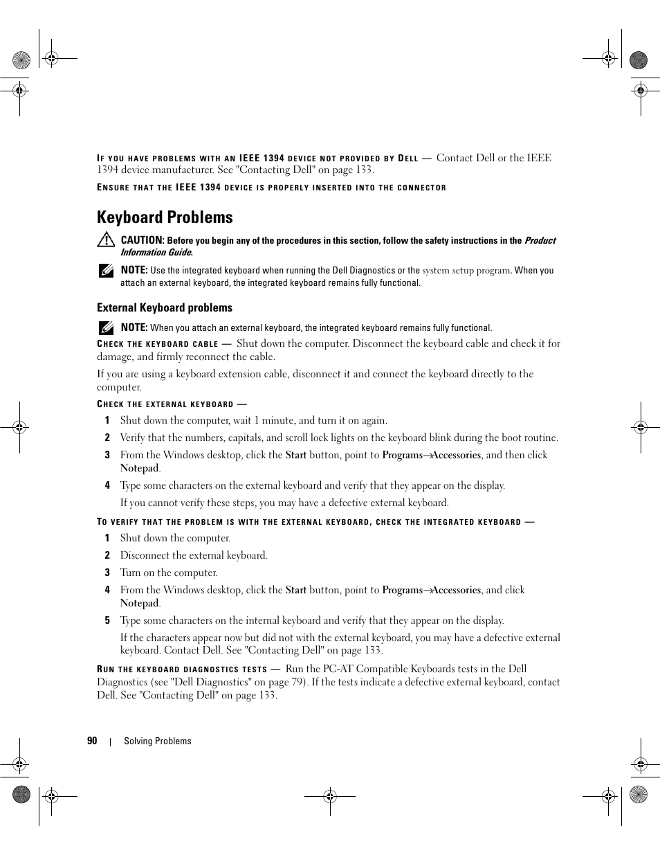 Keyboard problems, External keyboard problems | Dell Inspiron 6400 User Manual | Page 90 / 186