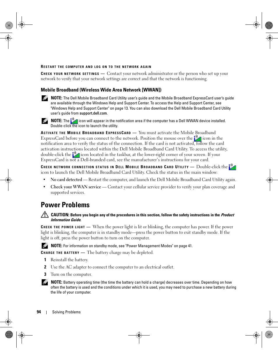 Power problems | Dell Inspiron 6400 User Manual | Page 94 / 186