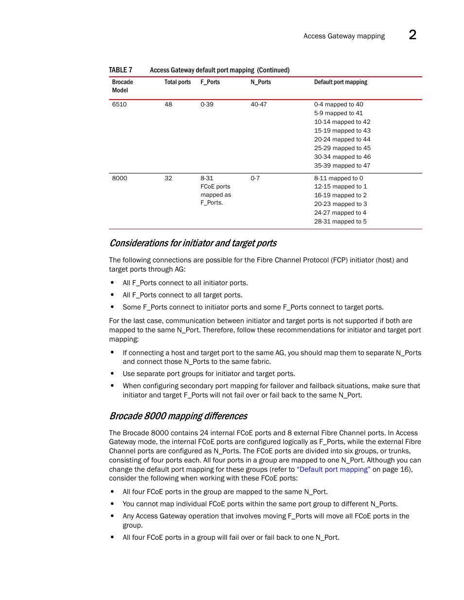 Considerations for initiator and target ports, Brocade 8000 mapping differences | Dell POWEREDGE M1000E User Manual | Page 39 / 108