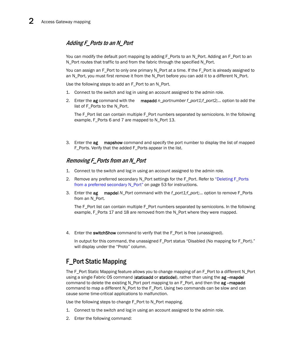 F_port static mapping, Adding f_ports to an n_port, Removing f_ports from an n_port | Dell POWEREDGE M1000E User Manual | Page 40 / 108