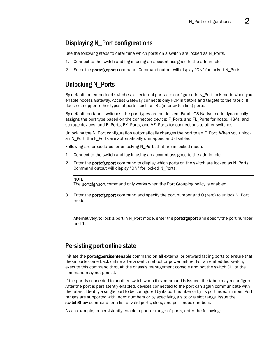 Displaying n_port configurations, Unlocking n_ports, Persisting port online state | Dell POWEREDGE M1000E User Manual | Page 51 / 108