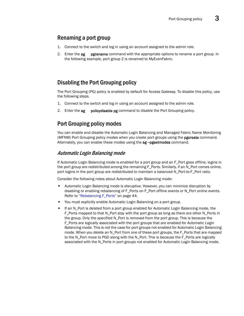 Renaming a port group, Disabling the port grouping policy, Port grouping policy modes | Automatic login balancing mode | Dell POWEREDGE M1000E User Manual | Page 63 / 108