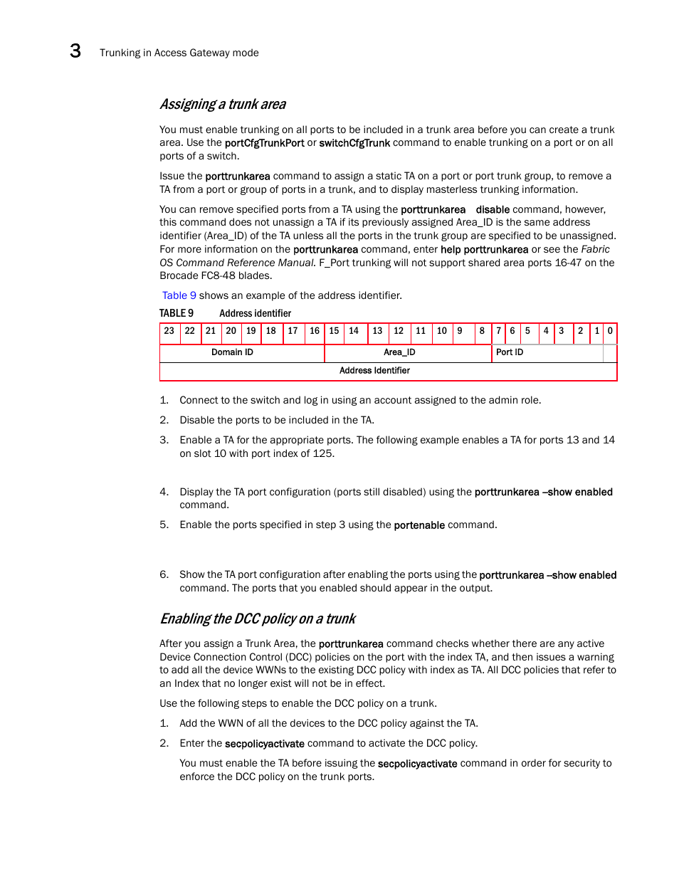 Table 9, Enabling the, Dcc policy on a trunk | Assigning a trunk area, Enabling the dcc policy on a trunk | Dell POWEREDGE M1000E User Manual | Page 80 / 108