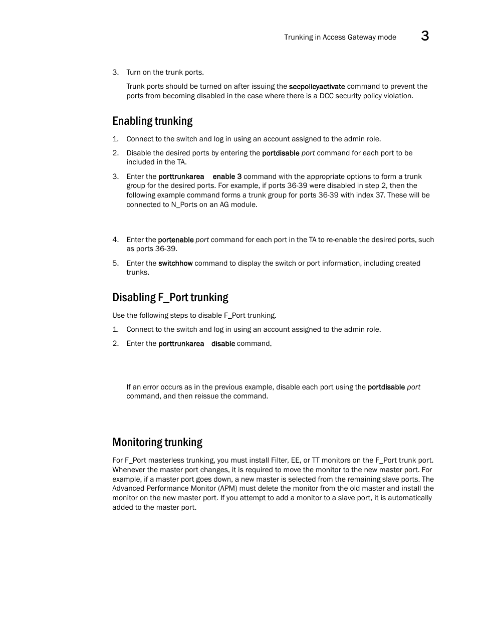 Enabling trunking, Disabling f_port trunking, Monitoring trunking | Dell POWEREDGE M1000E User Manual | Page 81 / 108