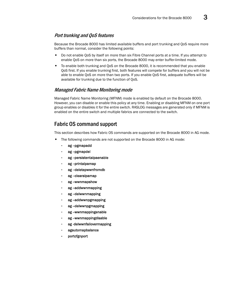Fabric os command support, Port trunking and qos features, Managed fabric name monitoring mode | Dell POWEREDGE M1000E User Manual | Page 91 / 108