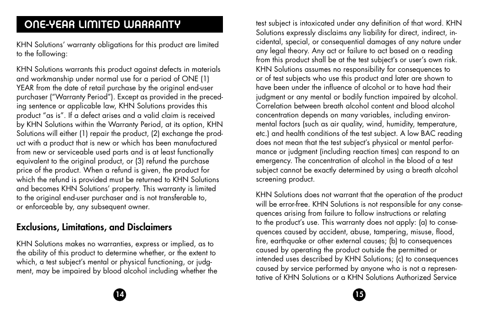 One-year limited warranty, Exclusions, limitations, and disclaimers | BACtrack s75 PrO User Manual | Page 9 / 13