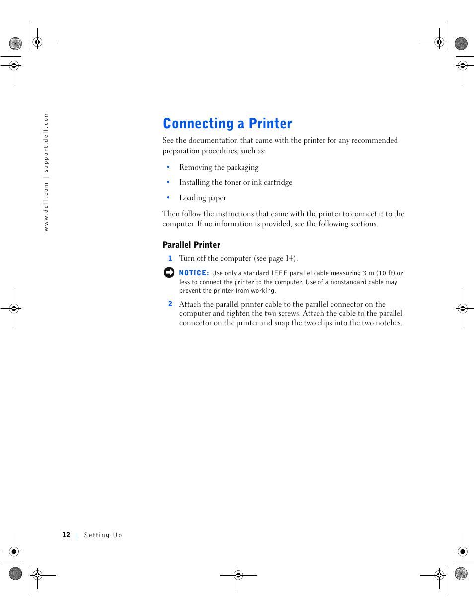Connecting a printer, Parallel printer | Dell Dimension 8100 User Manual | Page 12 / 84