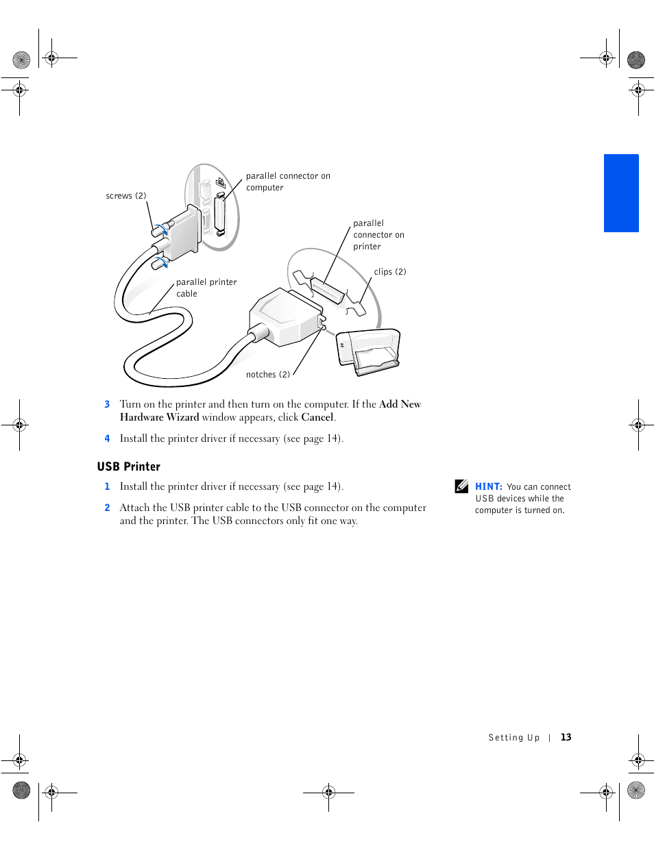 Usb printer | Dell Dimension 8100 User Manual | Page 13 / 84