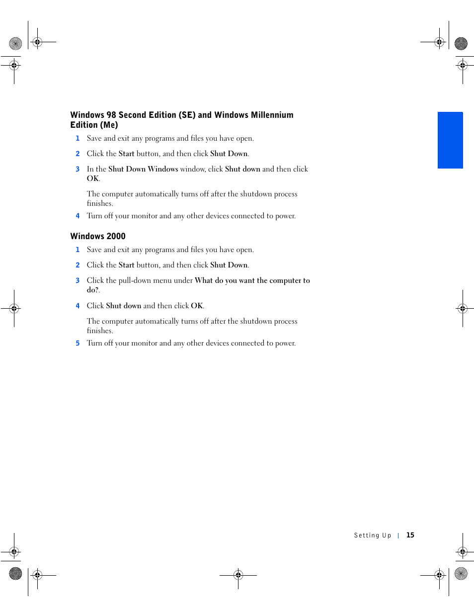 Windows 2000, Windows 98 second edition (se) | Dell Dimension 8100 User Manual | Page 15 / 84