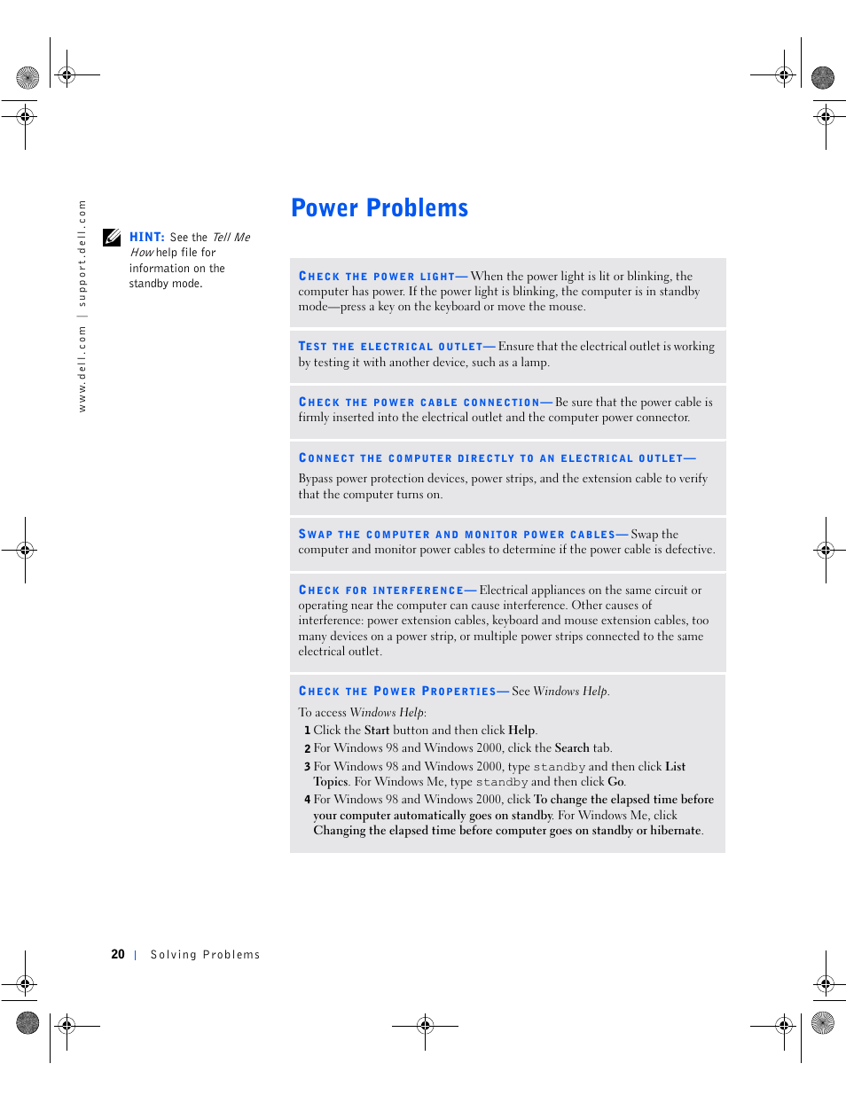 Power problems | Dell Dimension 8100 User Manual | Page 20 / 84