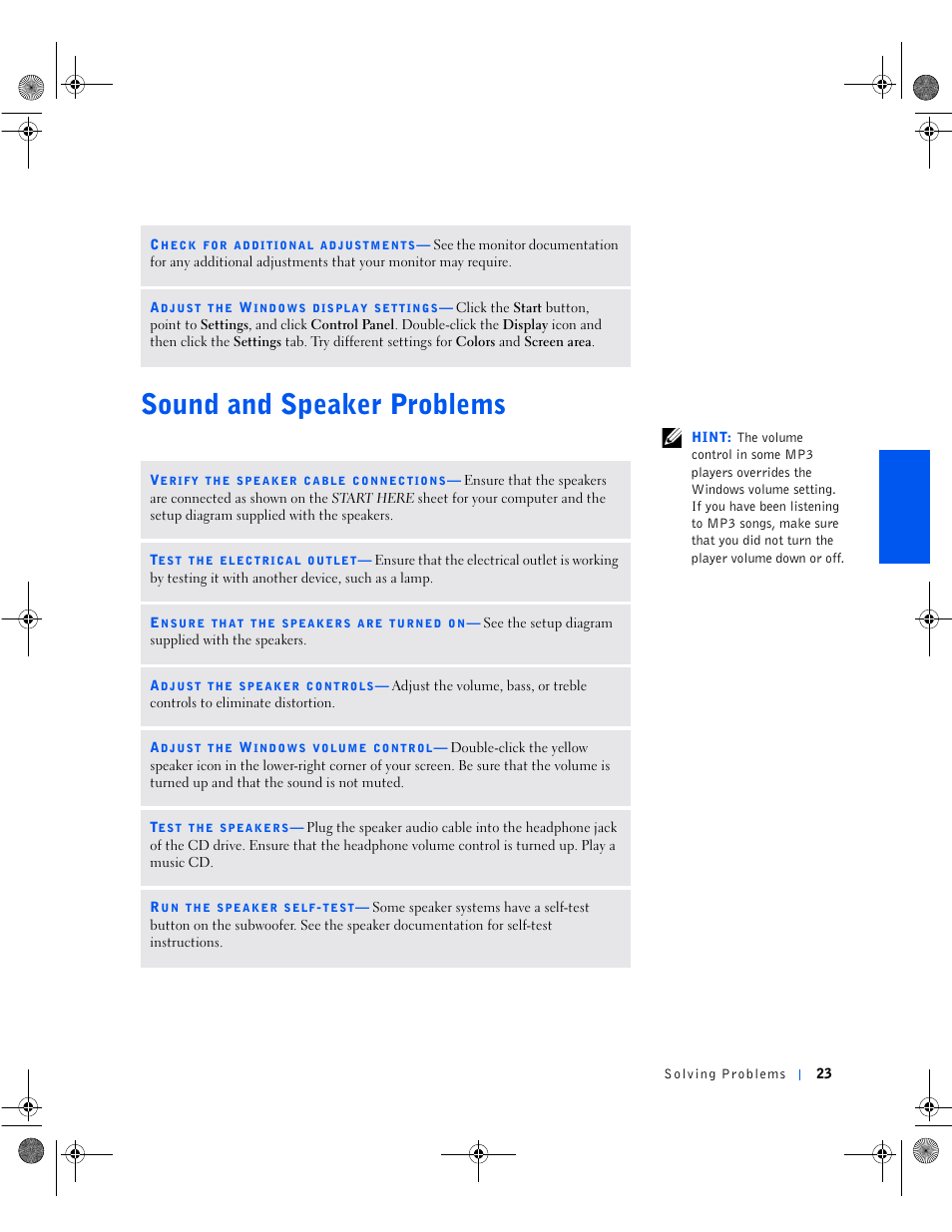 Sound and speaker problems | Dell Dimension 8100 User Manual | Page 23 / 84