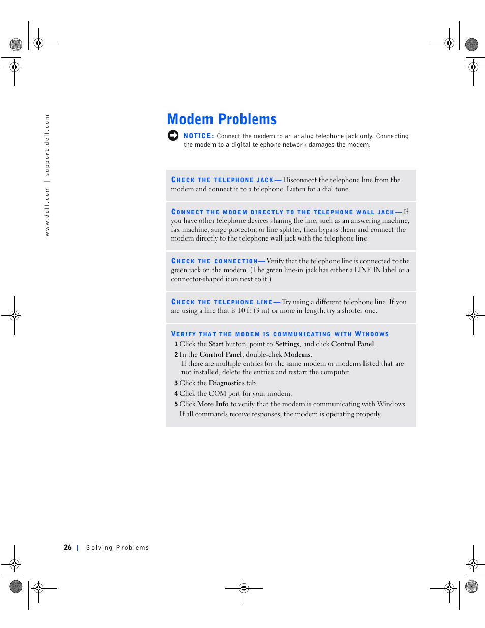 Modem problems | Dell Dimension 8100 User Manual | Page 26 / 84