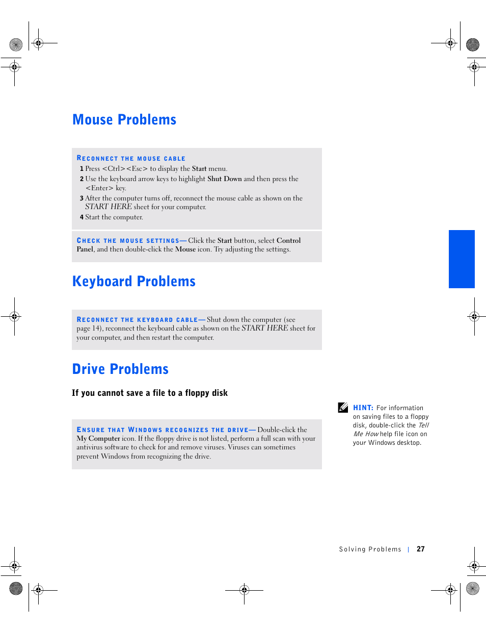 Keyboard problems, Drive problems, If you cannot save a file to a floppy disk | Mouse problems | Dell Dimension 8100 User Manual | Page 27 / 84