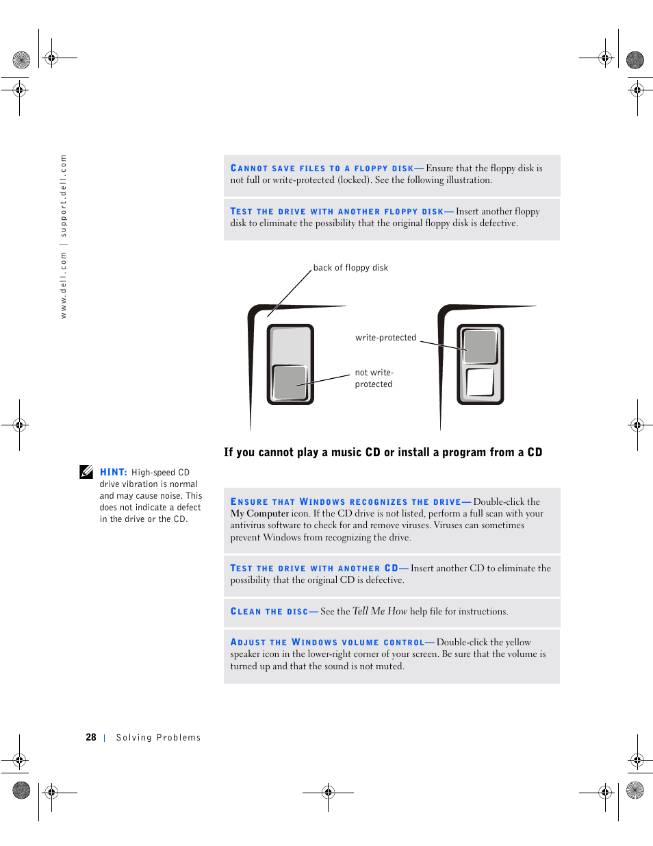 If you cannot play a music cd or install a | Dell Dimension 8100 User Manual | Page 28 / 84