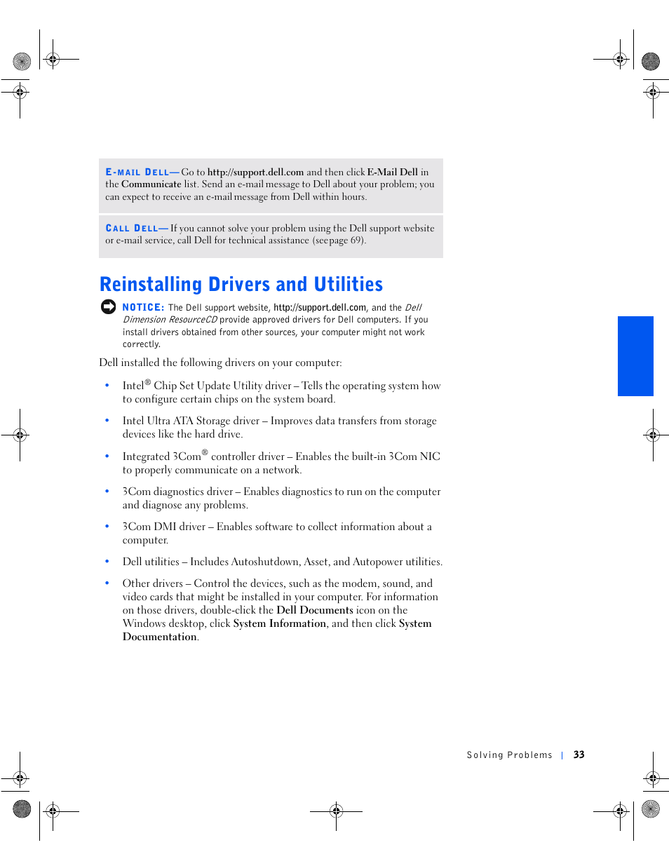 Reinstalling drivers and utilities | Dell Dimension 8100 User Manual | Page 33 / 84