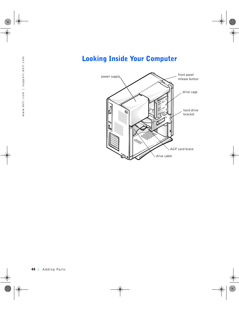 Looking inside your computer | Dell Dimension 8100 User Manual | Page 44 / 84