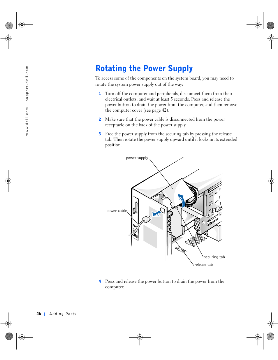 Rotating the power supply | Dell Dimension 8100 User Manual | Page 46 / 84