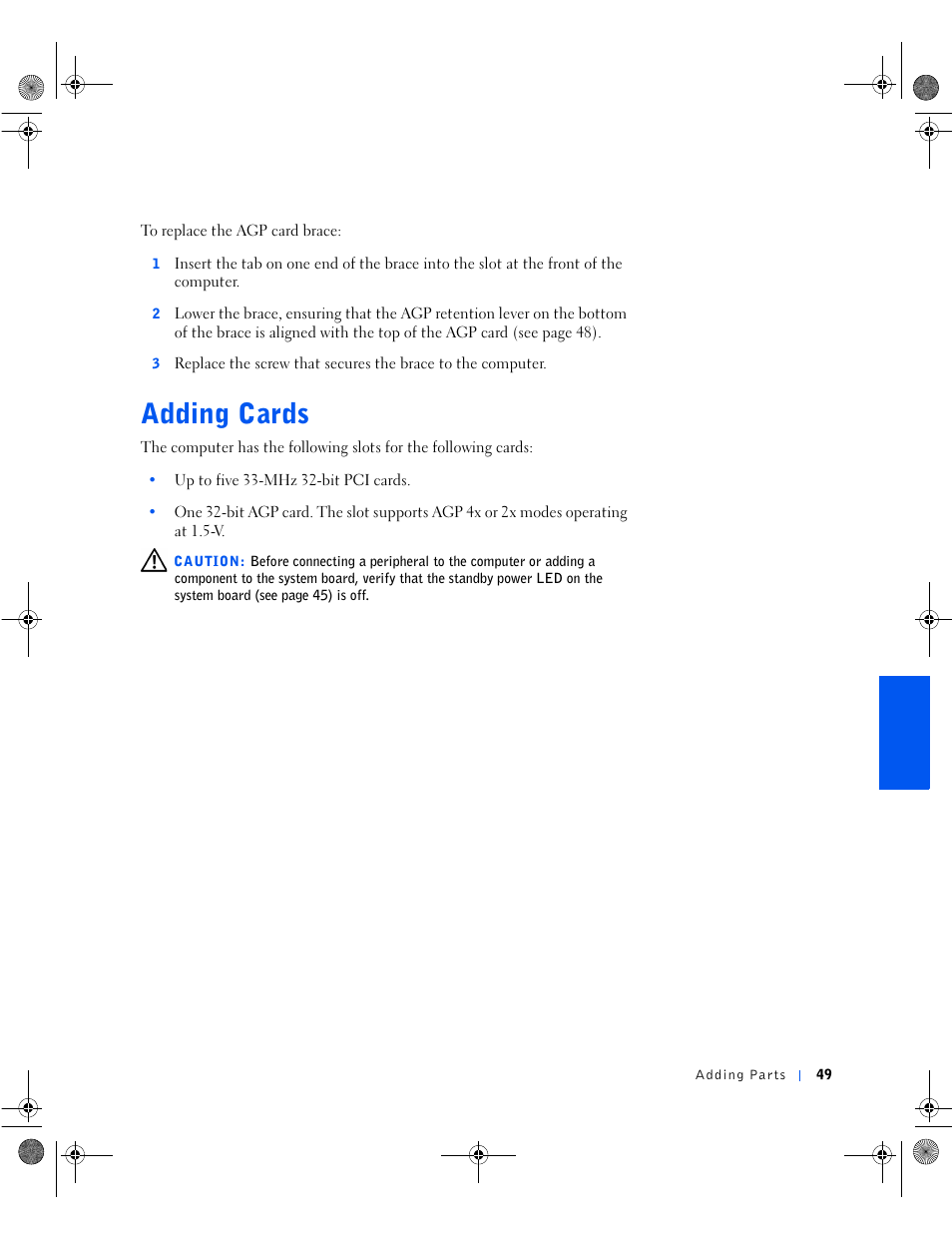 Adding cards | Dell Dimension 8100 User Manual | Page 49 / 84