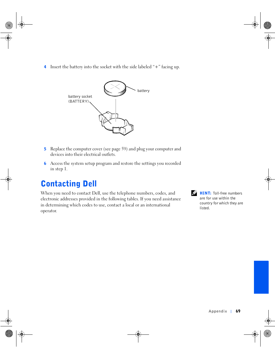 Contacting dell, Contacting dell 9 | Dell Dimension 8100 User Manual | Page 69 / 84