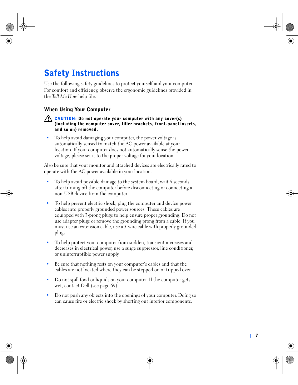 Safety instructions | Dell Dimension 8100 User Manual | Page 7 / 84