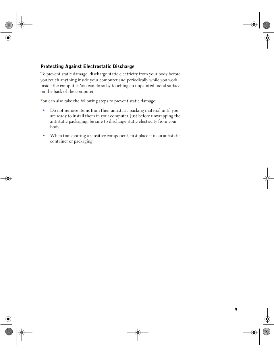 Protecting against electrostatic discharge | Dell Dimension 8100 User Manual | Page 9 / 84