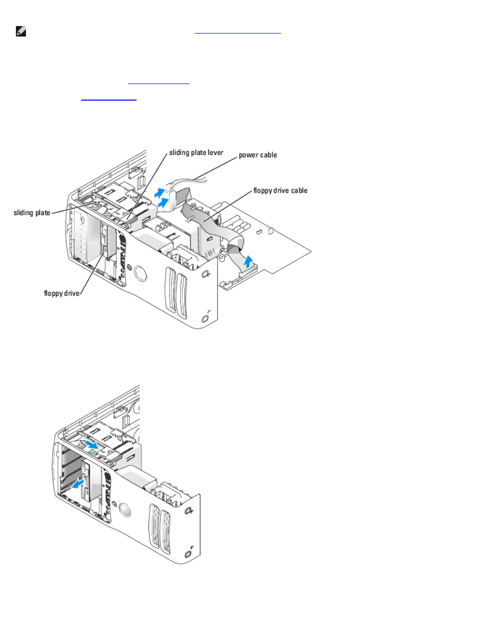 Removing a floppy drive | Dell Dimension 9150/XPS 400 User Manual | Page 49 / 69