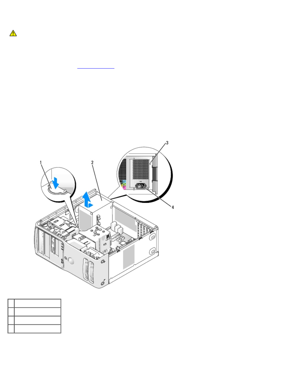 Power supply, Removing the power supply | Dell Dimension 9150/XPS 400 User Manual | Page 56 / 69