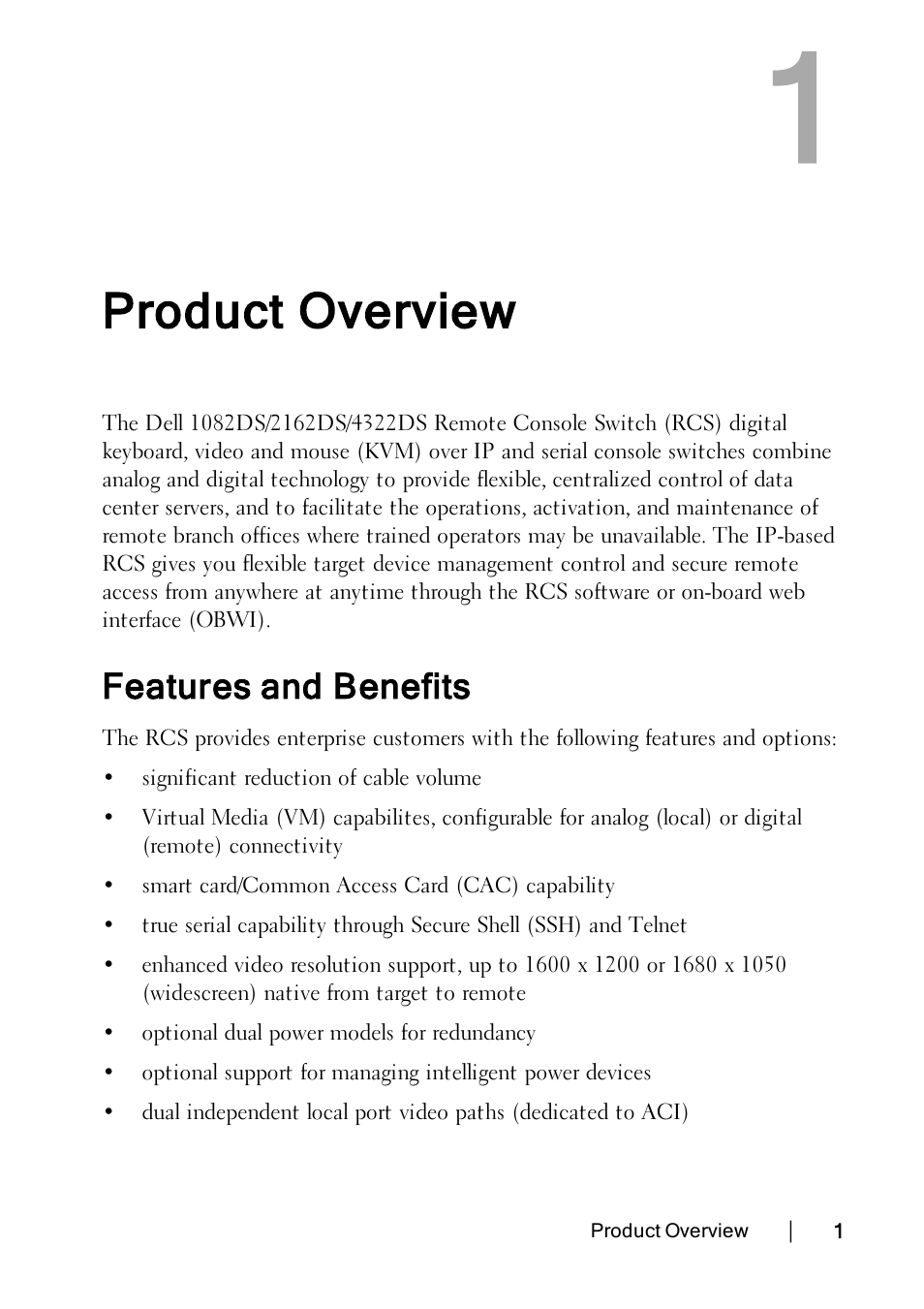 Product overview, Features and benefits | Dell KVM 1082DS User Manual | Page 11 / 188
