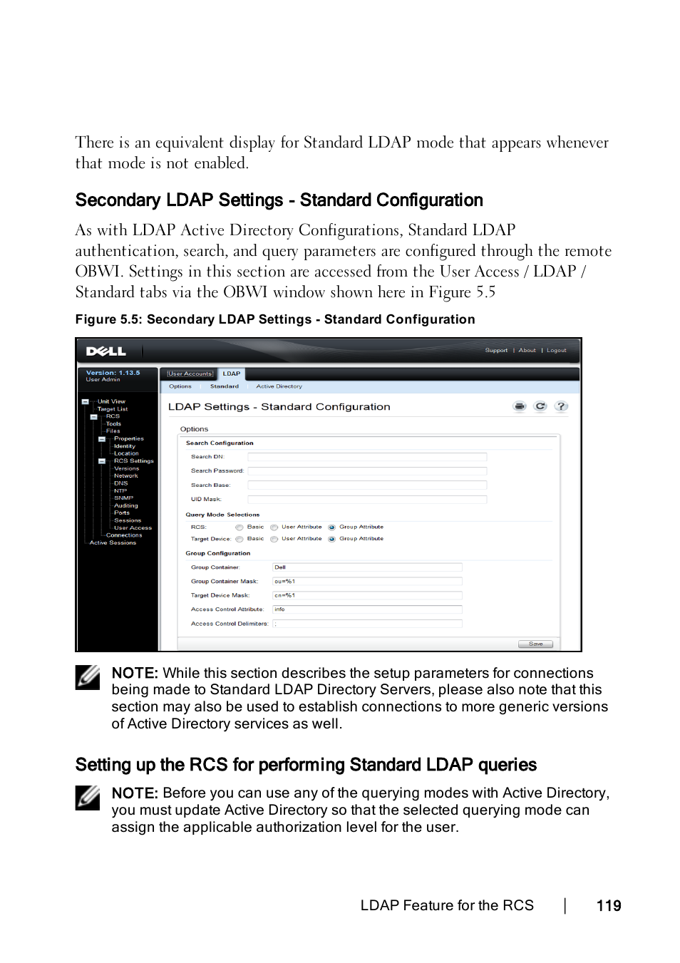 Secondary ldap settings - standard configuration, Secondaryldapstandard | Dell KVM 1082DS User Manual | Page 129 / 188