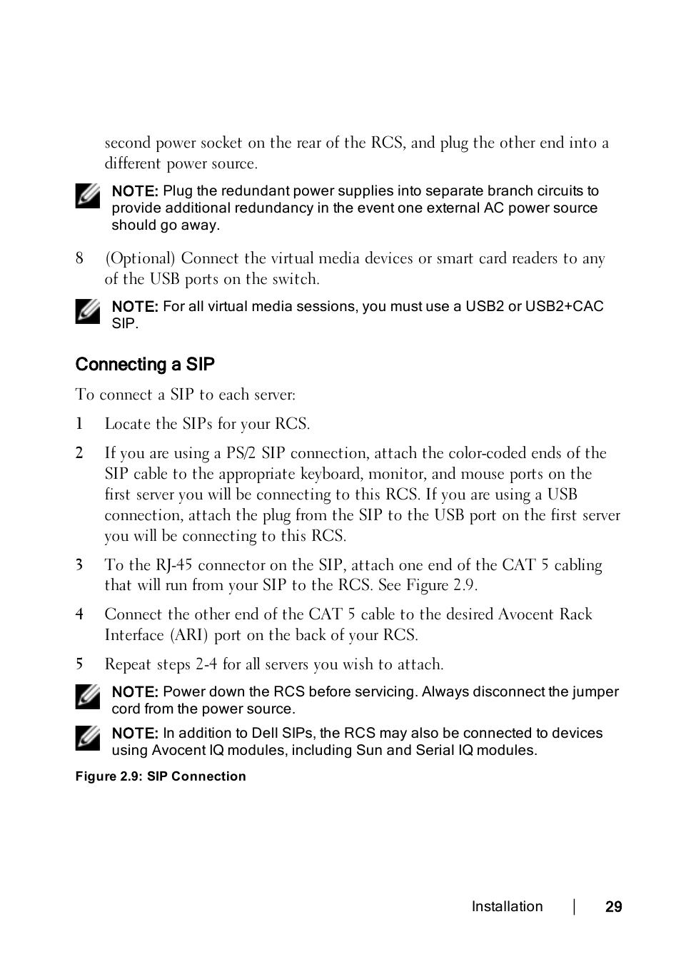 Connecting a sip, Sipinstall | Dell KVM 1082DS User Manual | Page 39 / 188