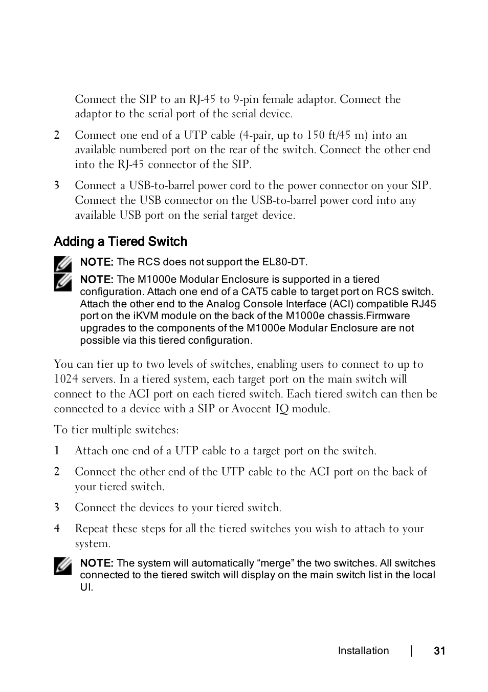 Adding a tiered switch, Adding | Dell KVM 1082DS User Manual | Page 41 / 188