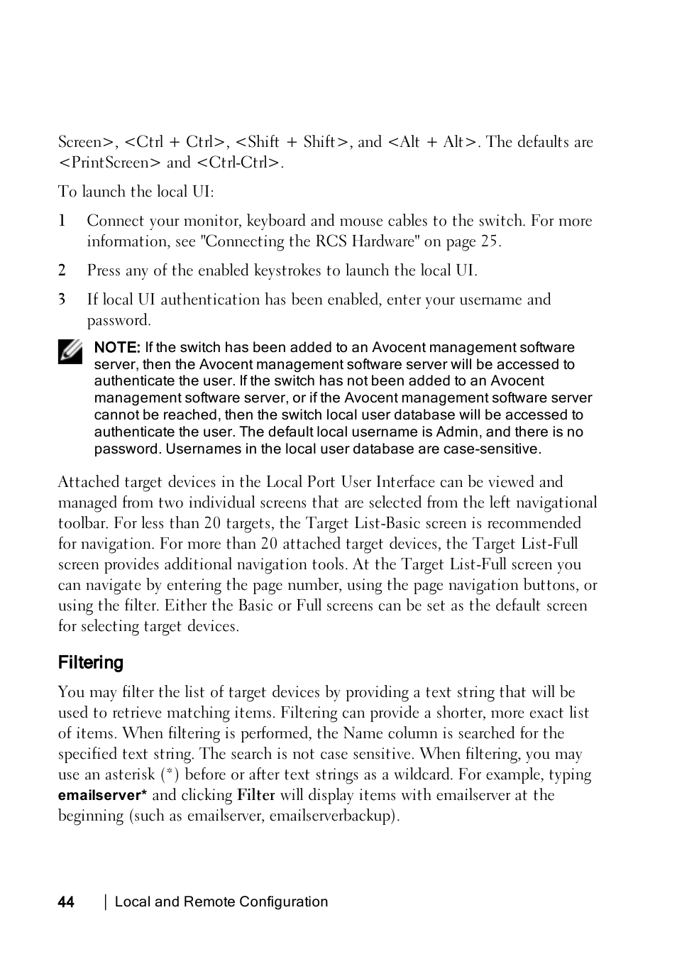 Filtering | Dell KVM 1082DS User Manual | Page 54 / 188