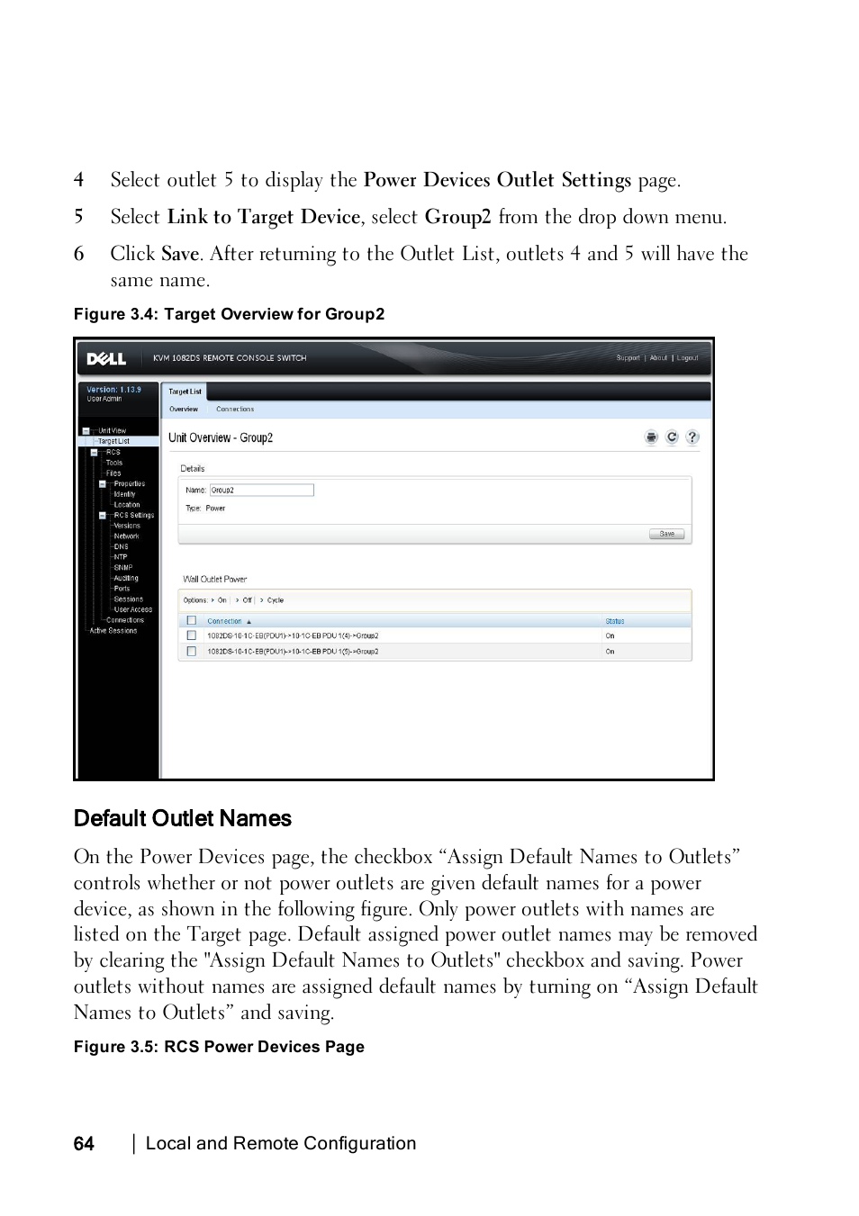 Default outlet names | Dell KVM 1082DS User Manual | Page 74 / 188