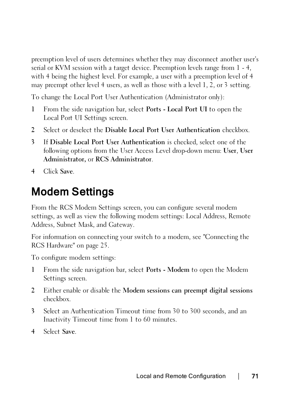 Modem settings | Dell KVM 1082DS User Manual | Page 81 / 188