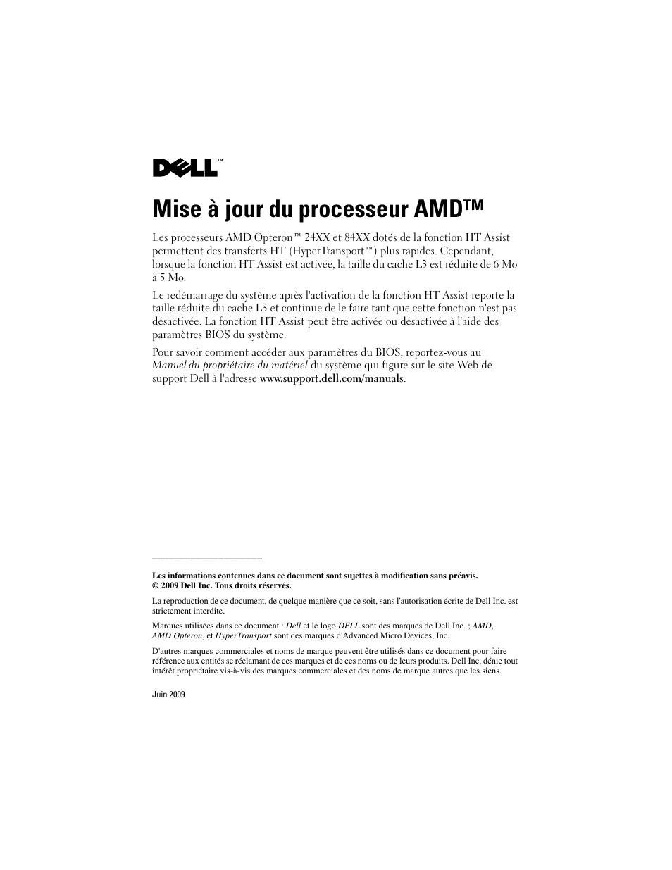 Mise à jour du processeur amd | Dell POWEREDGE R805 User Manual | Page 3 / 8