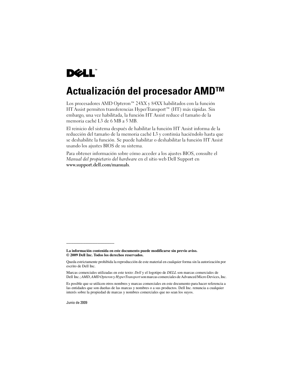 Actualización del procesador amd | Dell POWEREDGE R805 User Manual | Page 7 / 8