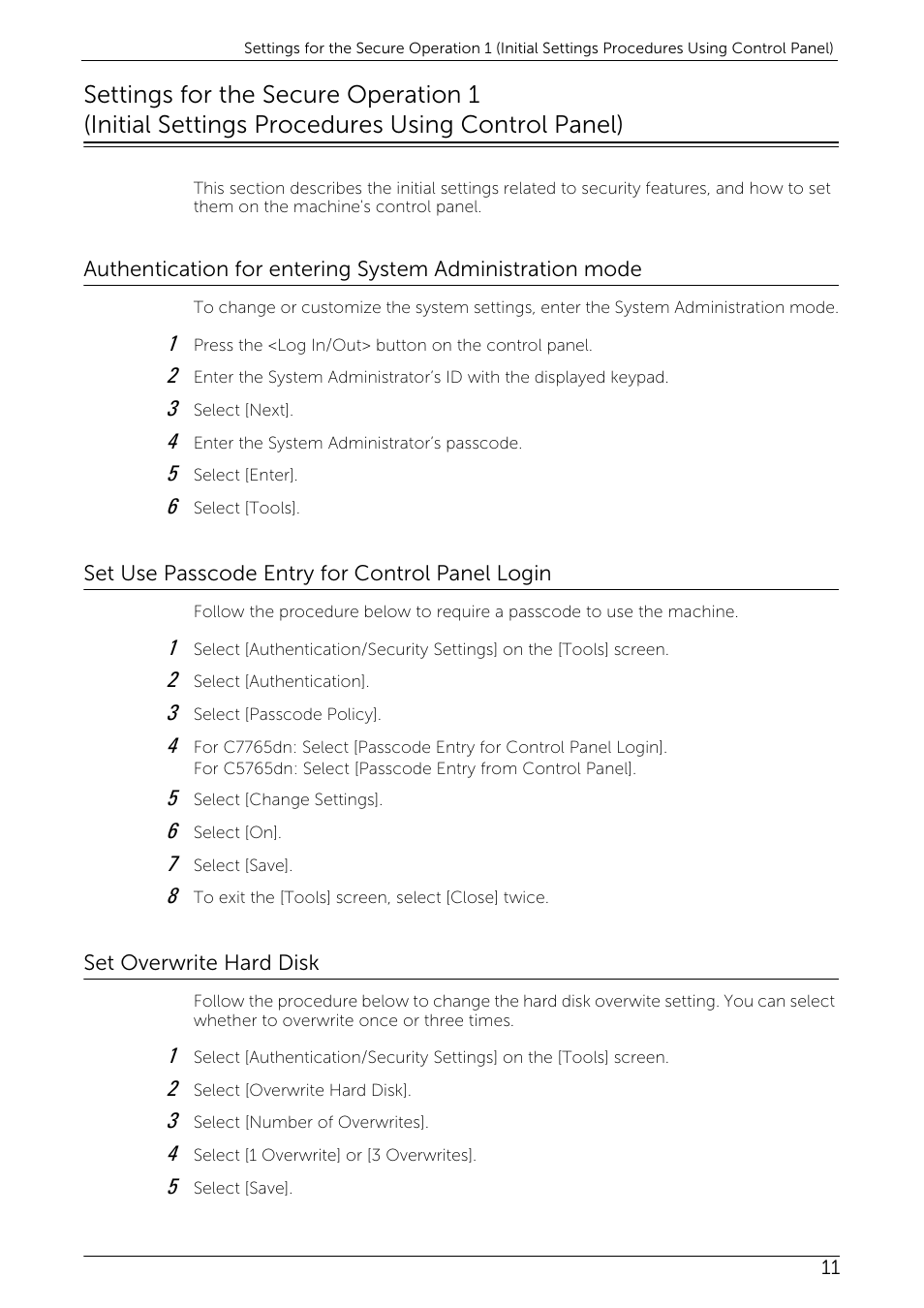 Set use passcode entry for control panel login, Set overwrite hard disk, P.11) | Dell C5765DN MFP Color Laser Printer User Manual | Page 11 / 27