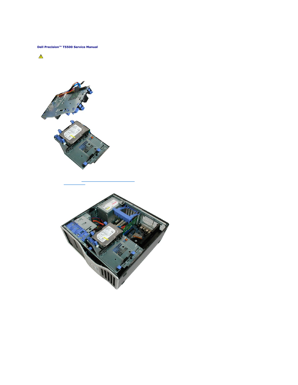Hard drive tray, Lifting the hard drive tray | Dell Precision T5500 (Early 2009) User Manual | Page 36 / 80
